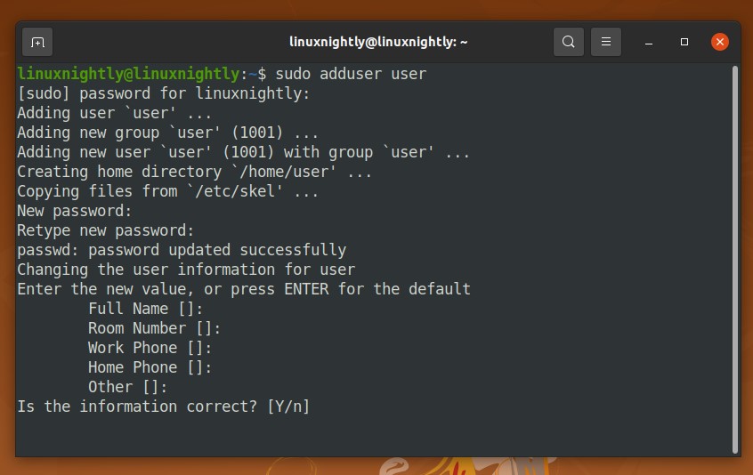 Adding a new user with adduser command