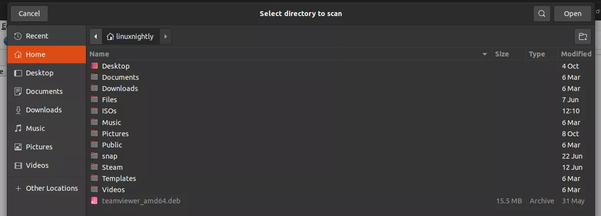 Selecting location to scan in QDirStat