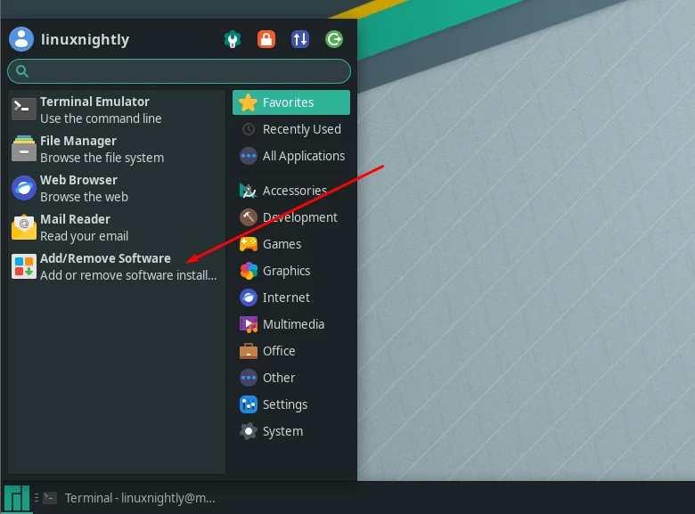 Opening Manjaro software center from the Menu