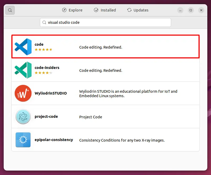 Search for and install Visual Studio Code