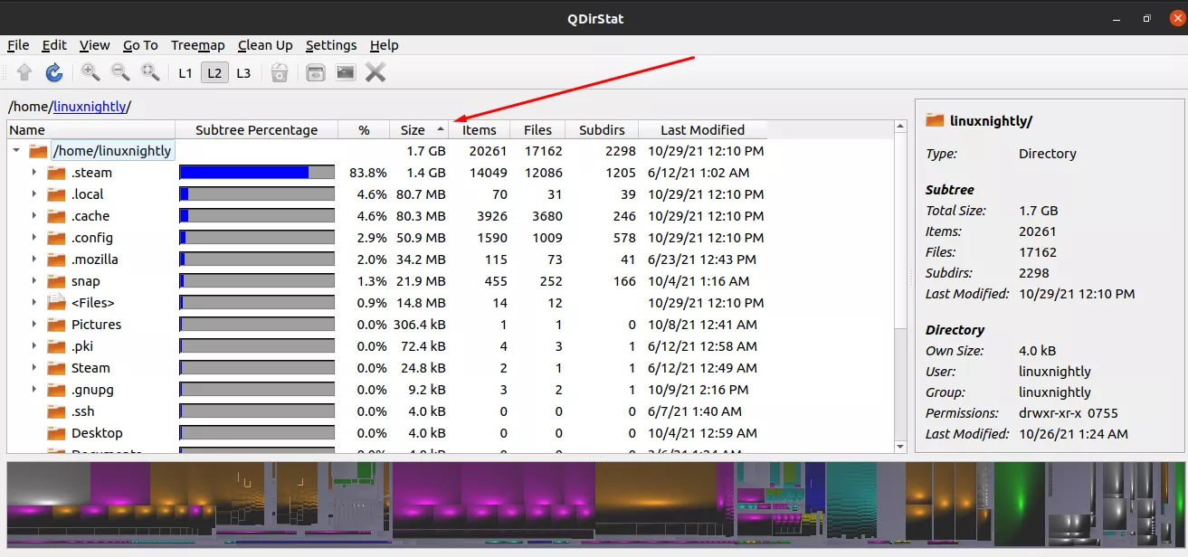 Sorting files and directories by their size in QDirStat