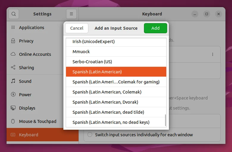 Search for the language you wish to add
