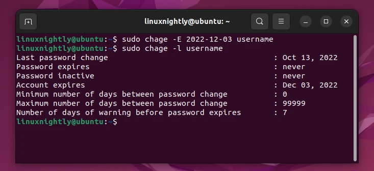 Setting up new expire date for the user's password