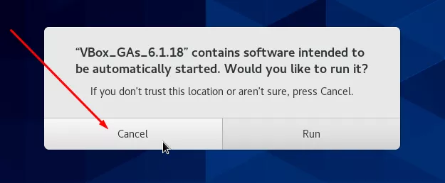 VirtualBox Guest Additions prompt asking if we want to run the installer