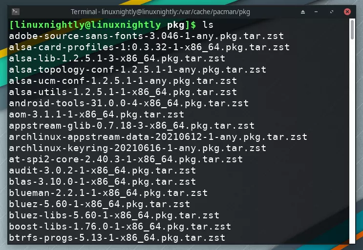 Displaying packages in the pacman cache
