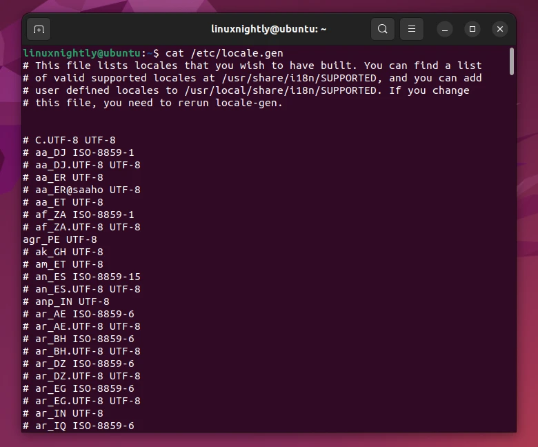 Listing all the locales available for installation in Ubuntu