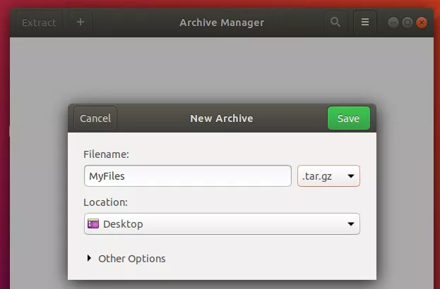 Creating a tar archive with Ubuntu's Archive Manager application