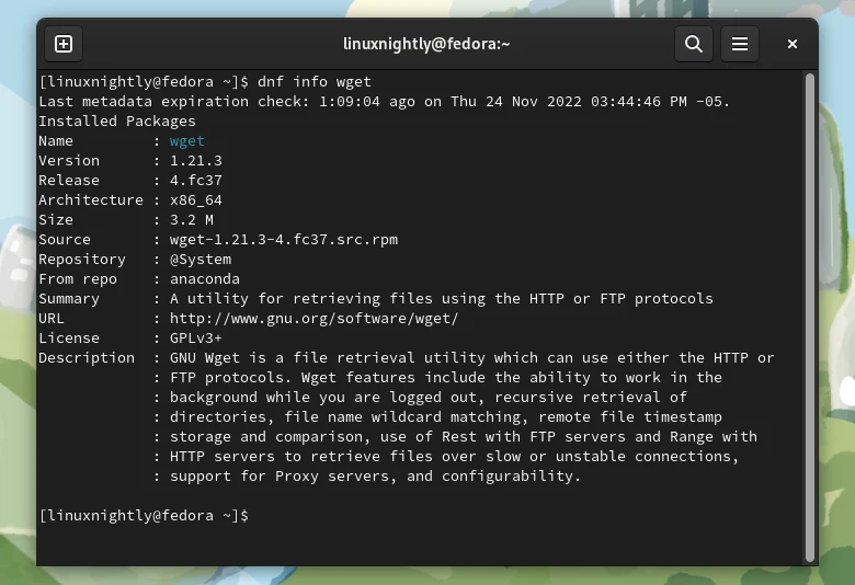 Displaying information about a package