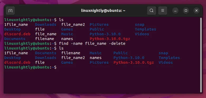 Searching for a file and deleting it with find command