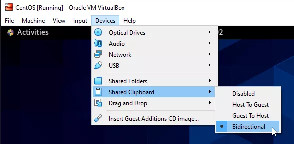 Enabling the shared clipboard in VirtualBox