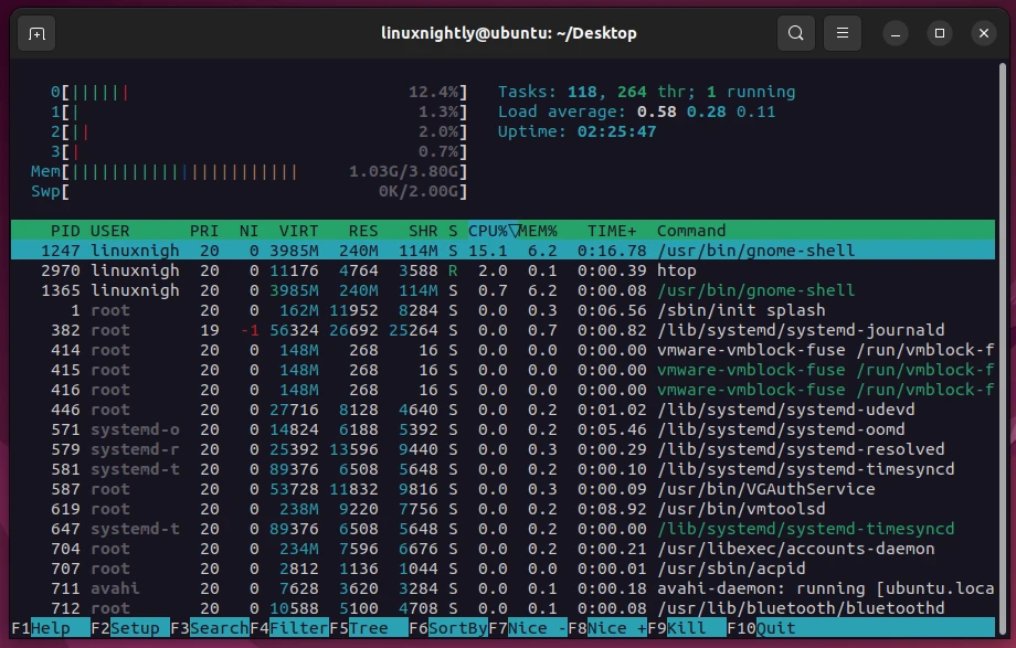 Output from htop command