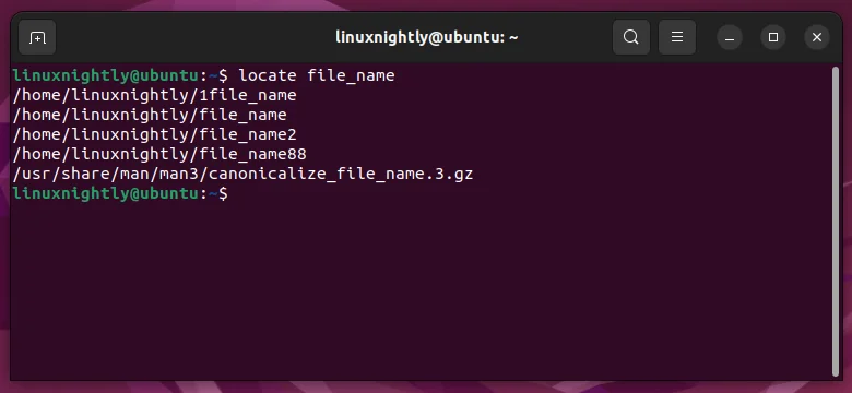 Searching for files with locate command