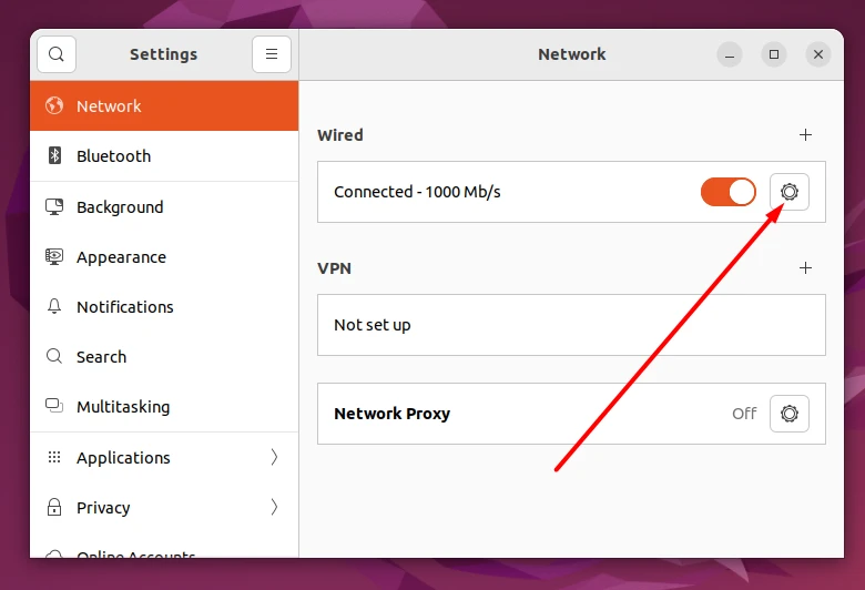 Cogwheel icon for network settings