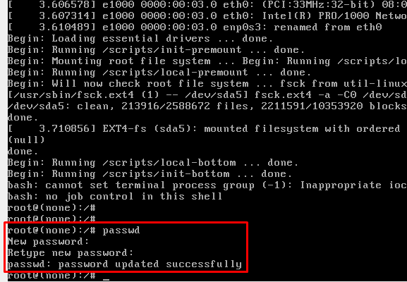 Changing the root password with passwd command