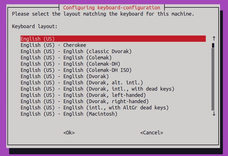 Selecting keyboard layout via terminal