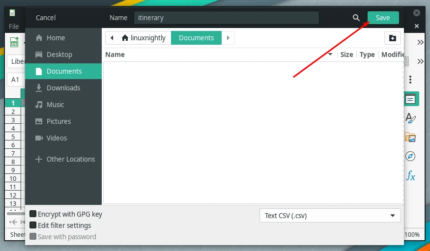 Saving a xlsx file to csv format file on LibreOffice Calc