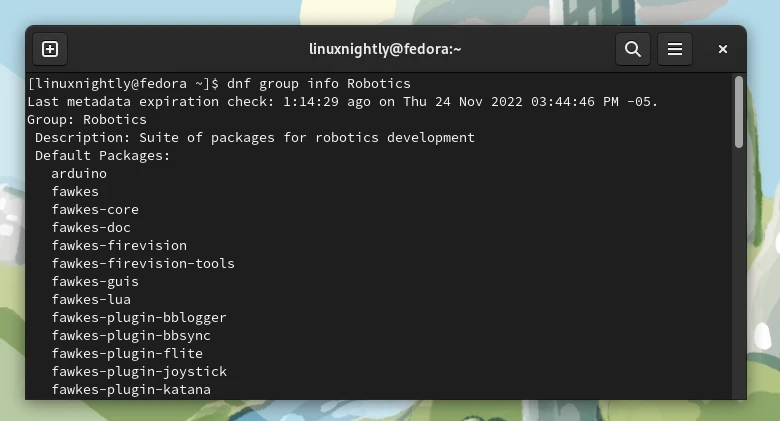 Displaying information about a group package